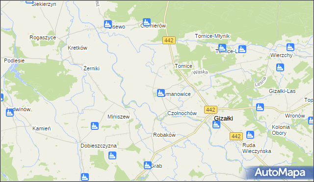 mapa Szymanowice gmina Gizałki, Szymanowice gmina Gizałki na mapie Targeo