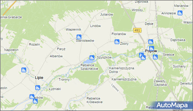 mapa Szyszków gmina Lipie, Szyszków gmina Lipie na mapie Targeo