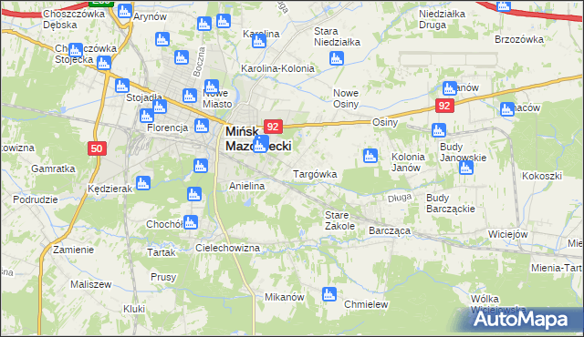 mapa Targówka gmina Mińsk Mazowiecki, Targówka gmina Mińsk Mazowiecki na mapie Targeo