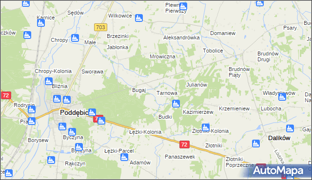 mapa Tarnowa gmina Poddębice, Tarnowa gmina Poddębice na mapie Targeo