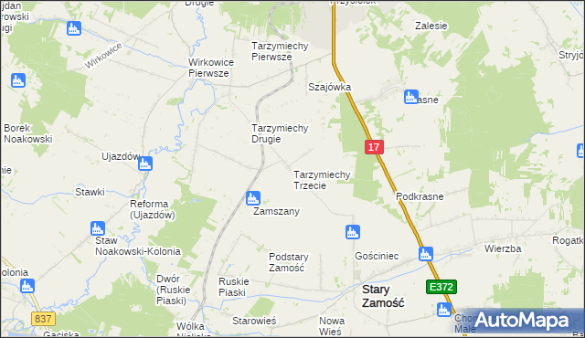 mapa Tarzymiechy Trzecie, Tarzymiechy Trzecie na mapie Targeo