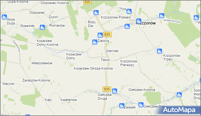mapa Teklin gmina Krzczonów, Teklin gmina Krzczonów na mapie Targeo