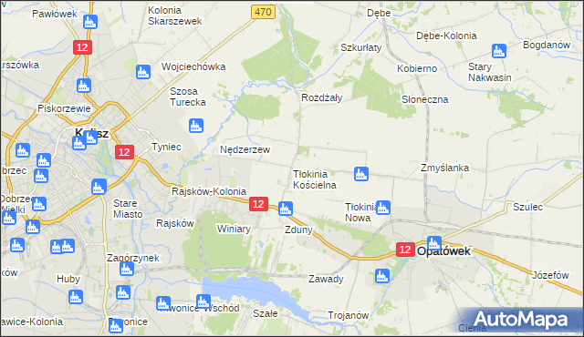 mapa Tłokinia Kościelna, Tłokinia Kościelna na mapie Targeo