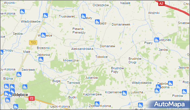 mapa Tobolice gmina Dalików, Tobolice gmina Dalików na mapie Targeo