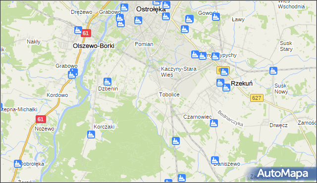 mapa Tobolice gmina Rzekuń, Tobolice gmina Rzekuń na mapie Targeo