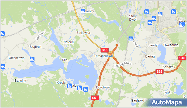 mapa Tomaszkowo, Tomaszkowo na mapie Targeo