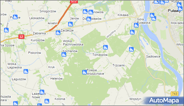 mapa Tomaszów gmina Puławy, Tomaszów gmina Puławy na mapie Targeo