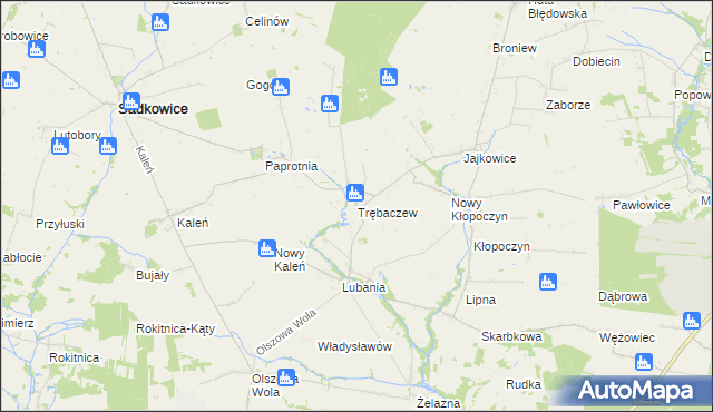mapa Trębaczew gmina Sadkowice, Trębaczew gmina Sadkowice na mapie Targeo
