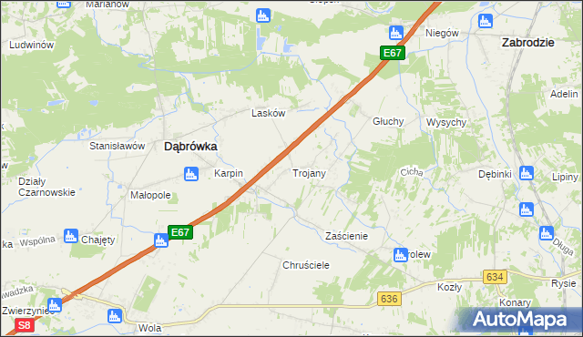 mapa Trojany gmina Dąbrówka, Trojany gmina Dąbrówka na mapie Targeo