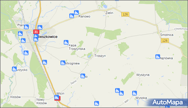 mapa Troszyn gmina Mieszkowice, Troszyn gmina Mieszkowice na mapie Targeo