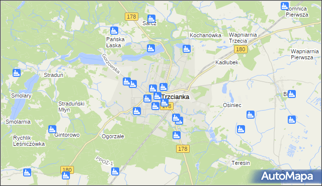 mapa Trzcianka powiat czarnkowsko-trzcianecki, Trzcianka powiat czarnkowsko-trzcianecki na mapie Targeo