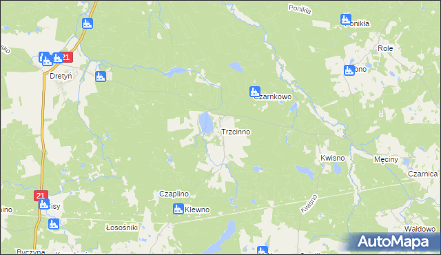 mapa Trzcinno gmina Miastko, Trzcinno gmina Miastko na mapie Targeo