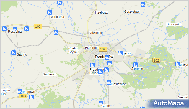 mapa Trzebiatów powiat gryficki, Trzebiatów powiat gryficki na mapie Targeo