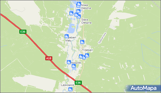 mapa Trzebień gmina Bolesławiec, Trzebień gmina Bolesławiec na mapie Targeo