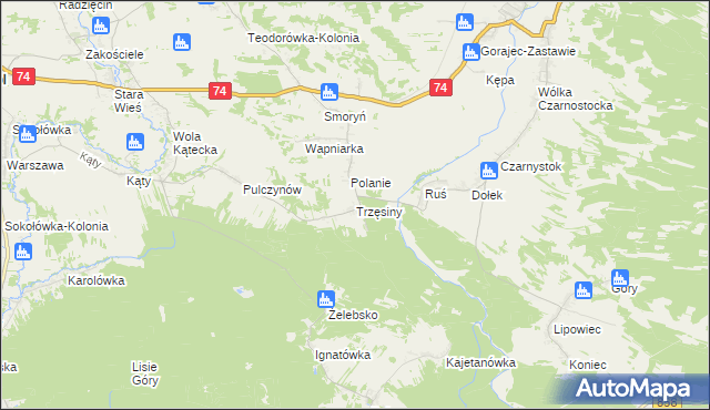 mapa Trzęsiny, Trzęsiny na mapie Targeo