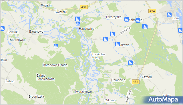 mapa Trzykolne Młyny, Trzykolne Młyny na mapie Targeo