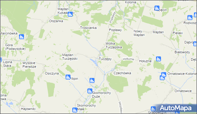 mapa Tuczępy gmina Grabowiec, Tuczępy gmina Grabowiec na mapie Targeo