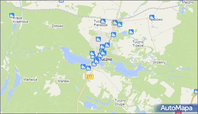 mapa Tuczno powiat wałecki, Tuczno powiat wałecki na mapie Targeo