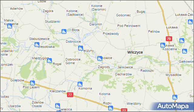 mapa Tułkowice gmina Wilczyce, Tułkowice gmina Wilczyce na mapie Targeo