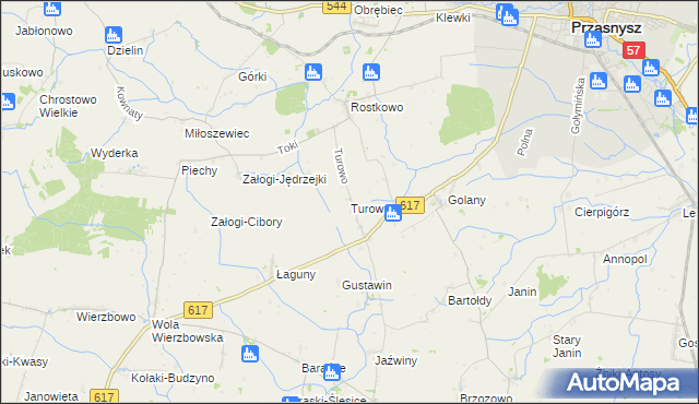 mapa Turowo gmina Czernice Borowe, Turowo gmina Czernice Borowe na mapie Targeo