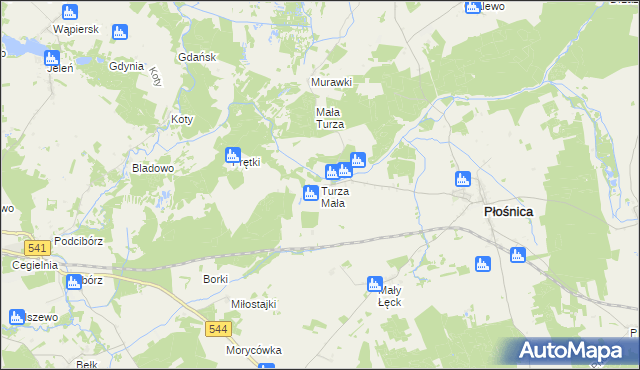 mapa Turza Mała gmina Płośnica, Turza Mała gmina Płośnica na mapie Targeo