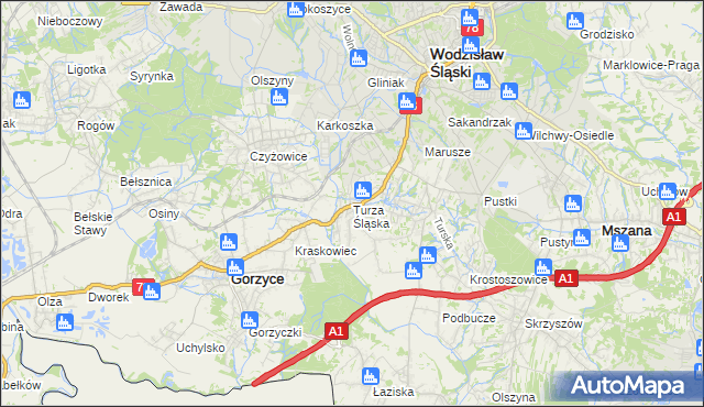 mapa Turza Śląska, Turza Śląska na mapie Targeo