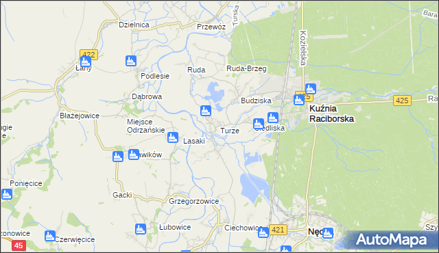 mapa Turze gmina Kuźnia Raciborska, Turze gmina Kuźnia Raciborska na mapie Targeo