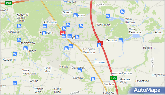 mapa Tuszynek Majoracki, Tuszynek Majoracki na mapie Targeo