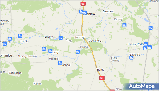 mapa Tworki gmina Wiśniew, Tworki gmina Wiśniew na mapie Targeo