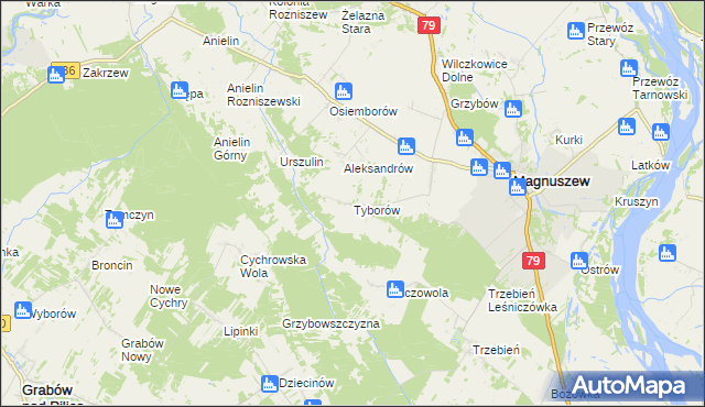 mapa Tyborów gmina Magnuszew, Tyborów gmina Magnuszew na mapie Targeo