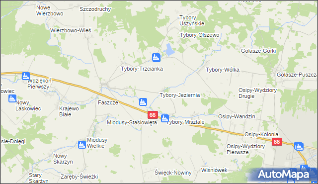 mapa Tybory-Jeziernia, Tybory-Jeziernia na mapie Targeo