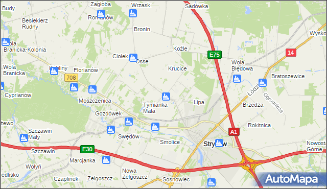 mapa Tymianka gmina Stryków, Tymianka gmina Stryków na mapie Targeo