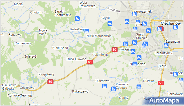 mapa Ujazdówek gmina Ciechanów, Ujazdówek gmina Ciechanów na mapie Targeo