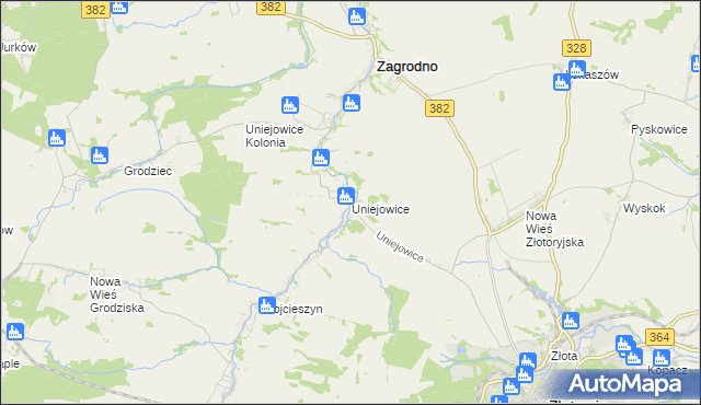 mapa Uniejowice, Uniejowice na mapie Targeo