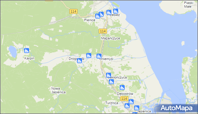 mapa Uniemyśl gmina Police, Uniemyśl gmina Police na mapie Targeo