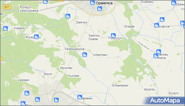 mapa Urbanowo gmina Opalenica, Urbanowo gmina Opalenica na mapie Targeo