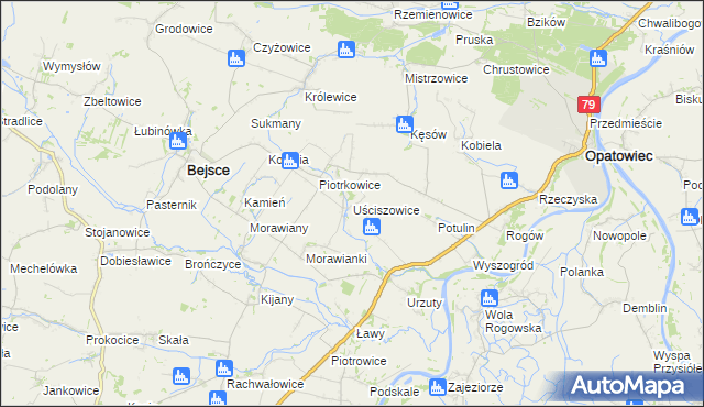 mapa Uściszowice, Uściszowice na mapie Targeo