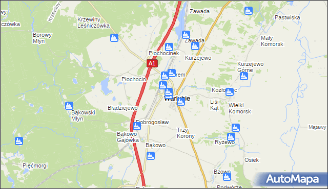 mapa Warlubie, Warlubie na mapie Targeo