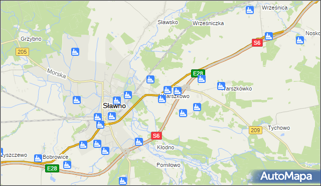 mapa Warszkowo gmina Sławno, Warszkowo gmina Sławno na mapie Targeo