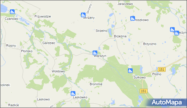mapa Warszyn gmina Dolice, Warszyn gmina Dolice na mapie Targeo