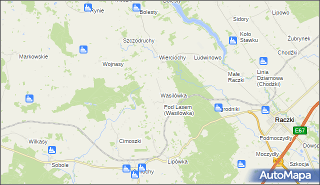 mapa Wasilówka gmina Raczki, Wasilówka gmina Raczki na mapie Targeo