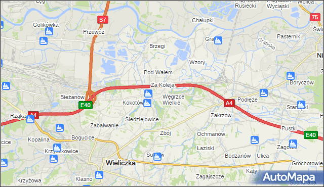 mapa Węgrzce Wielkie, Węgrzce Wielkie na mapie Targeo