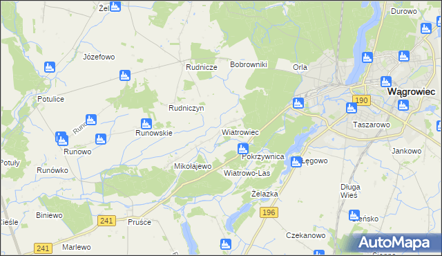 mapa Wiatrowiec gmina Wągrowiec, Wiatrowiec gmina Wągrowiec na mapie Targeo