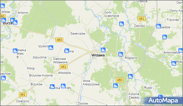 mapa Widawa powiat łaski, Widawa powiat łaski na mapie Targeo
