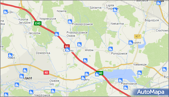 mapa Widów gmina Rudziniec, Widów gmina Rudziniec na mapie Targeo