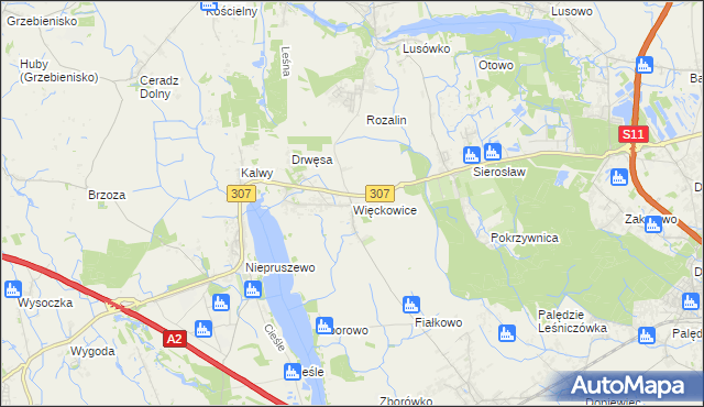 mapa Więckowice gmina Dopiewo, Więckowice gmina Dopiewo na mapie Targeo