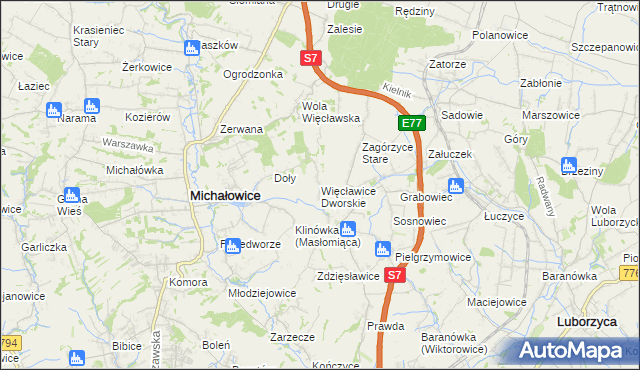 mapa Więcławice Dworskie, Więcławice Dworskie na mapie Targeo