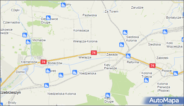 mapa Wielącza Poduchowna, Wielącza Poduchowna na mapie Targeo
