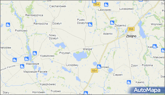mapa Wielgie gmina Zbójno, Wielgie gmina Zbójno na mapie Targeo