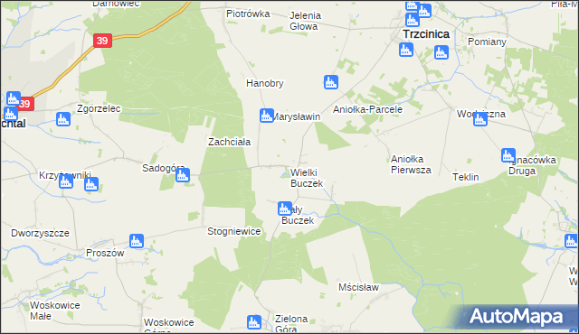 mapa Wielki Buczek gmina Rychtal, Wielki Buczek gmina Rychtal na mapie Targeo